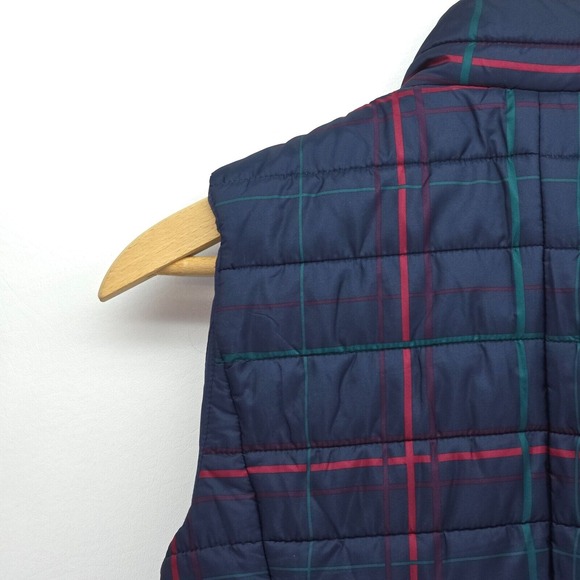 LOFT Puffer Vest Womens Small Navy Plaid Clueless Preppy Academia Style Full Zip - Picture 13 of 16